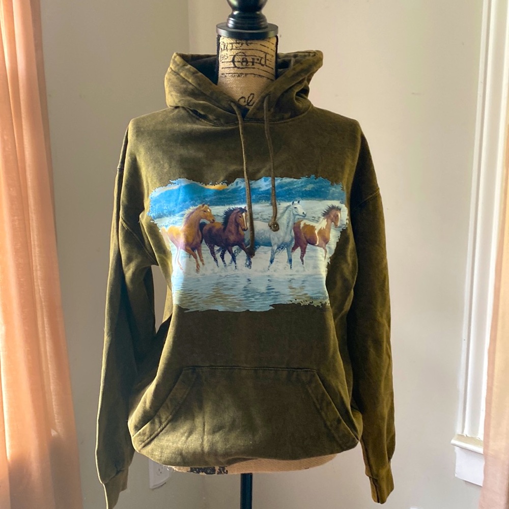 Olive green horse themed sweatshirt